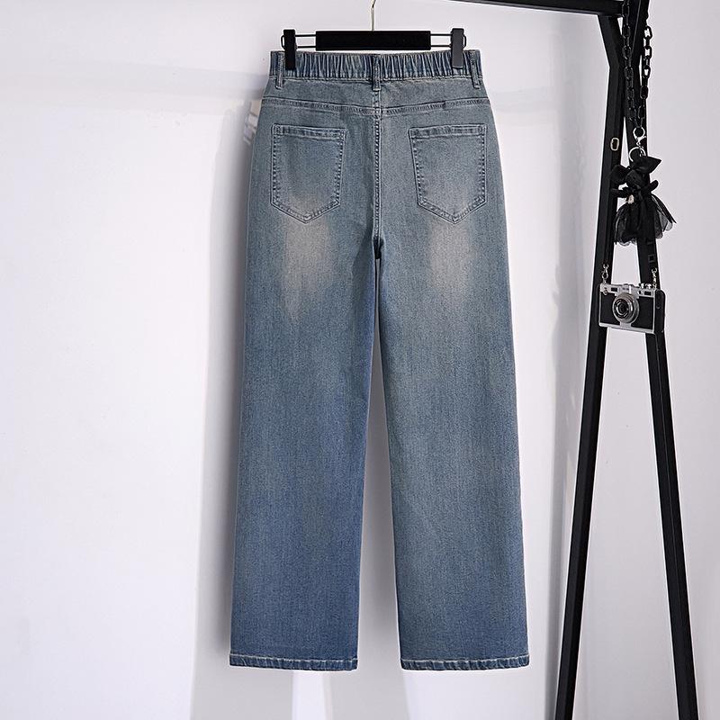 Plus Size Women's High Waist Slimming Denim Pants - Casual Loose Fit 