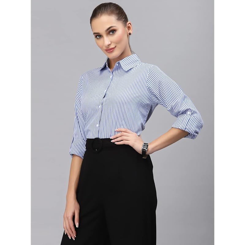 Style Quotient Women Blue Striped Shirt M синий