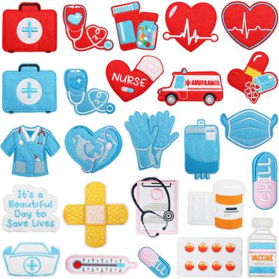 Rood, Blauw En Wit Medisch Reddingsteam Borduurdoek Sticker, Kleding Aankleden Cartoon Stethoscoop Patch Sticker, Medicijnkastje Chapter Sticker