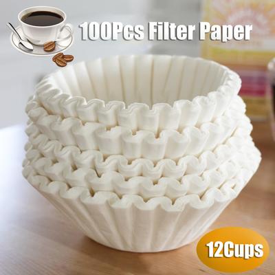 Papel de Filtro de Café Desechable de 12 Tazas para Cafetera, Gran Capacidad, Totalmente Natural, Accesorios para Espresso, Cesta de Filtro. Set de 100 Piezas