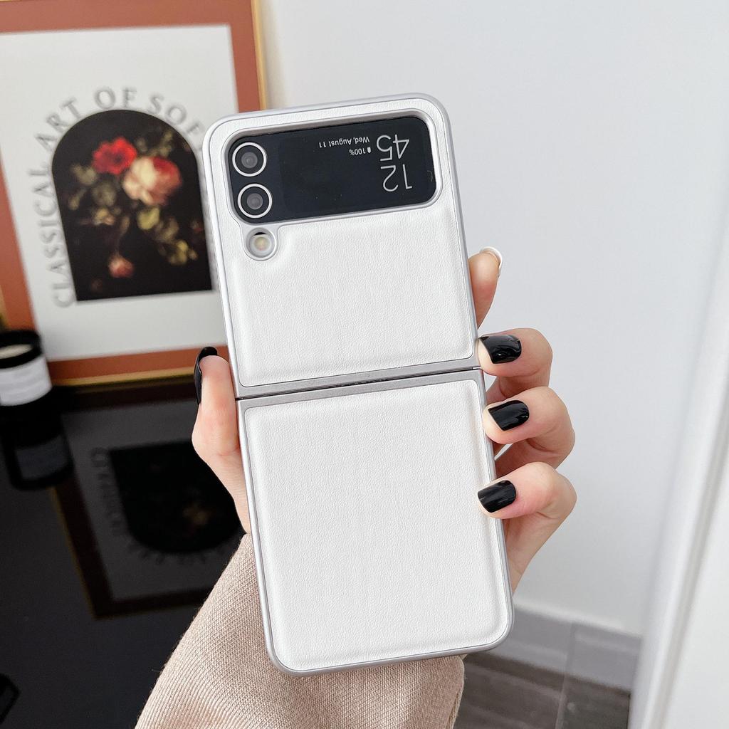 Samsung Z Flip 7 Metallic Paint & Z Flip 6 Morandi Leather Texture Protective Case