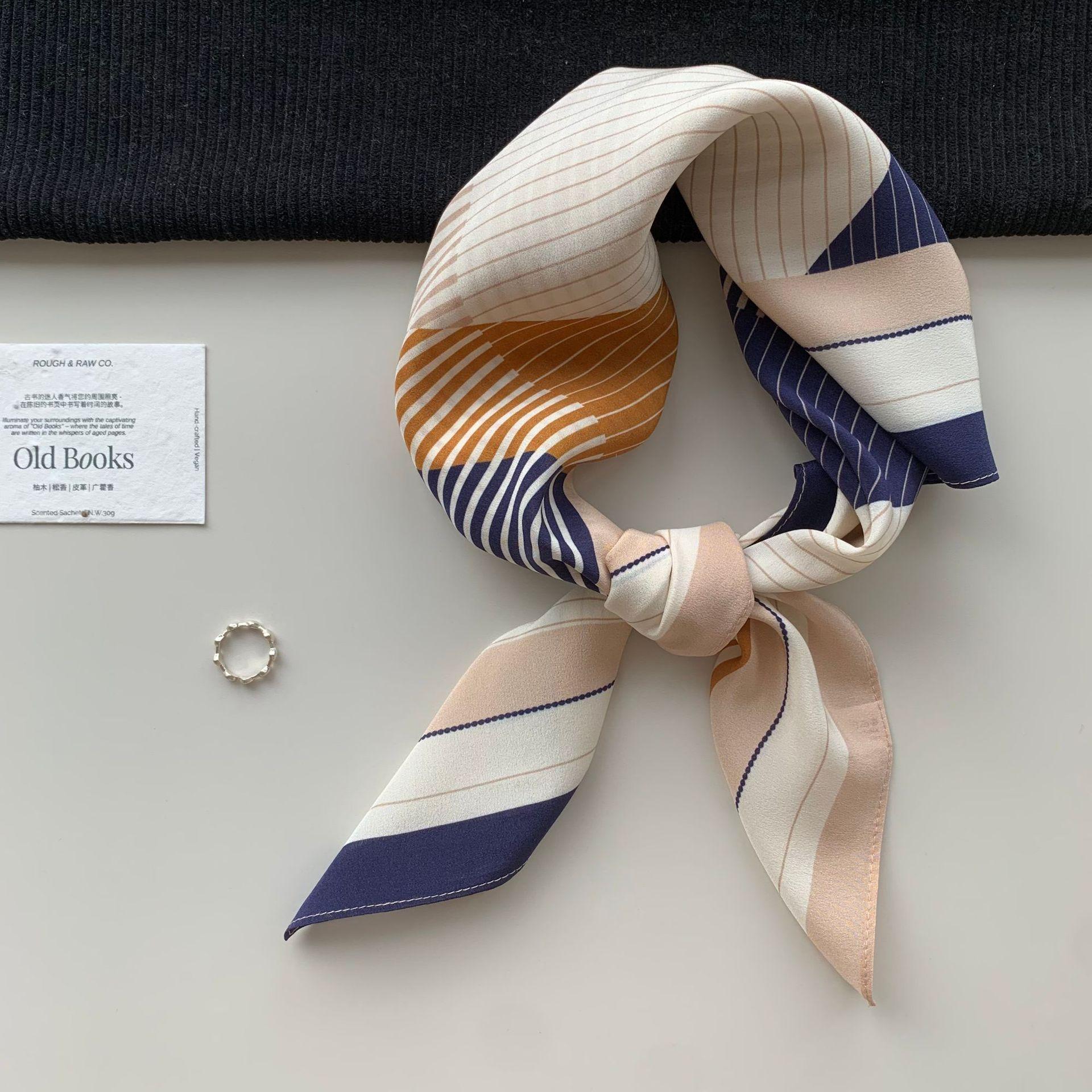 100% mulberry silk double crepe silk scarf women s light luxury high-end sense with shirt scarf simple striped decorative scarf 68-68