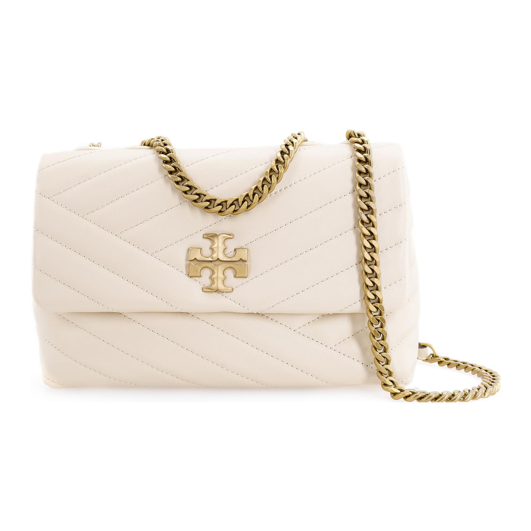 Tory Burch Women's Cream/White Kira Convertible Shoulder Bag Herringbone Quilted Leather Chain Strap Leather Crossbody Bag Small Bags - 90452-122