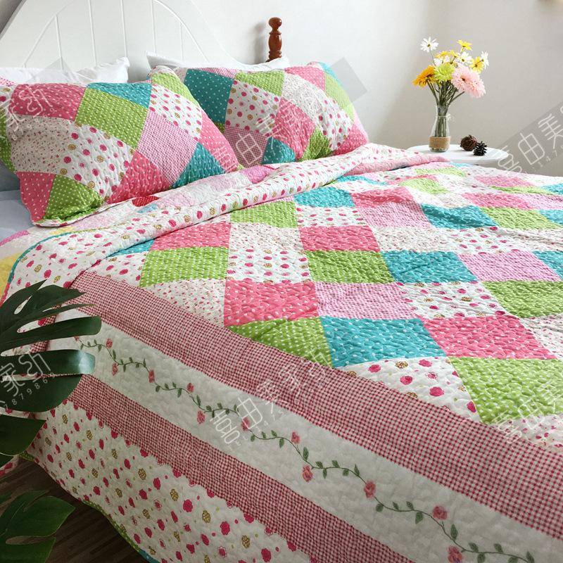 1PC/3PCS Printed Bedspread Queen Size Floral Cotton Quilt Bedding Set, Lightweight Summer Quilted Blanket for Bed Comforter