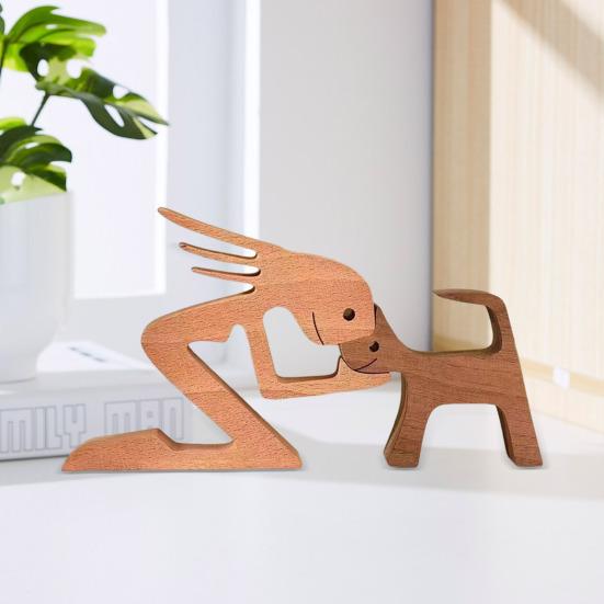 Dog Wooden Sculpture Pet Memorial Gift Dog And Man Woman Statue Home Decor Puppy