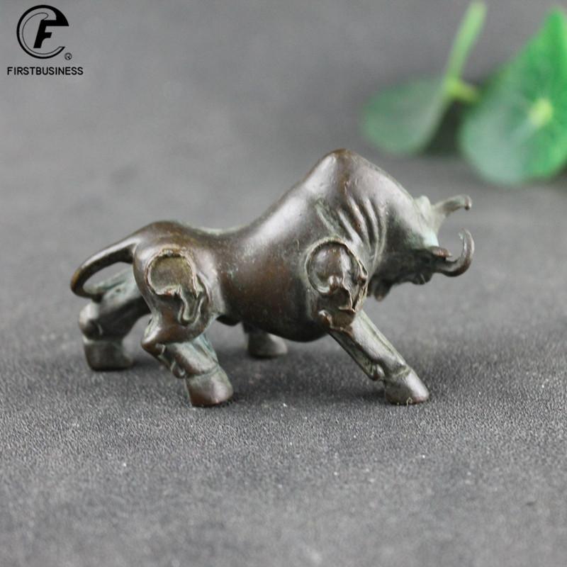 US Bull Wall Street Bull Small Statue Lucky Home Decoration Crafts Antique Copper Zodiac Animal Figurine Desk Ornaments