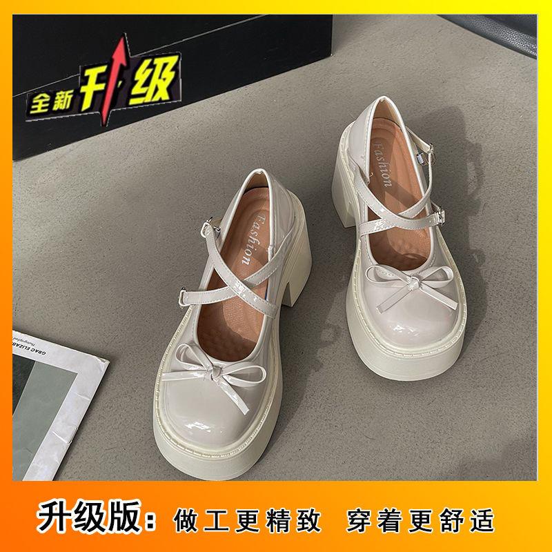 Summer new Japanese jk heightening French versatile Mary Jane single shoes bow thick high heel small leather shoes women