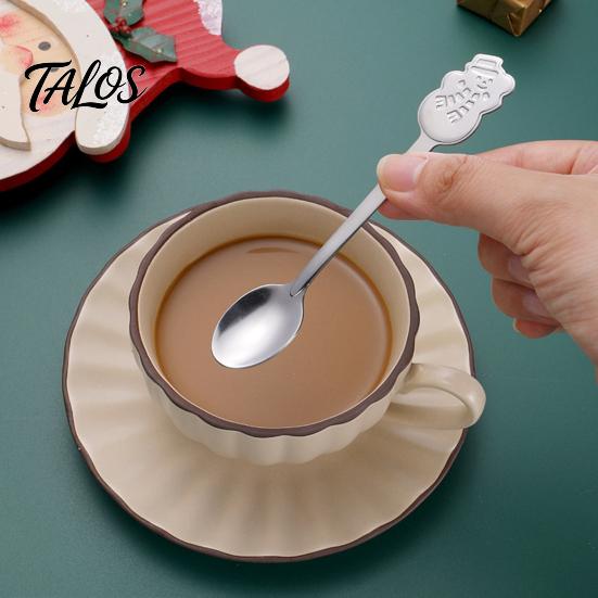 Cute Bear Coffee Stirrers 4Pcs Christmas Dessert Spoons, Stainless Steel Spoons with Gingerbread Star Shaped Stirring Man Stocking Snowman Handle,