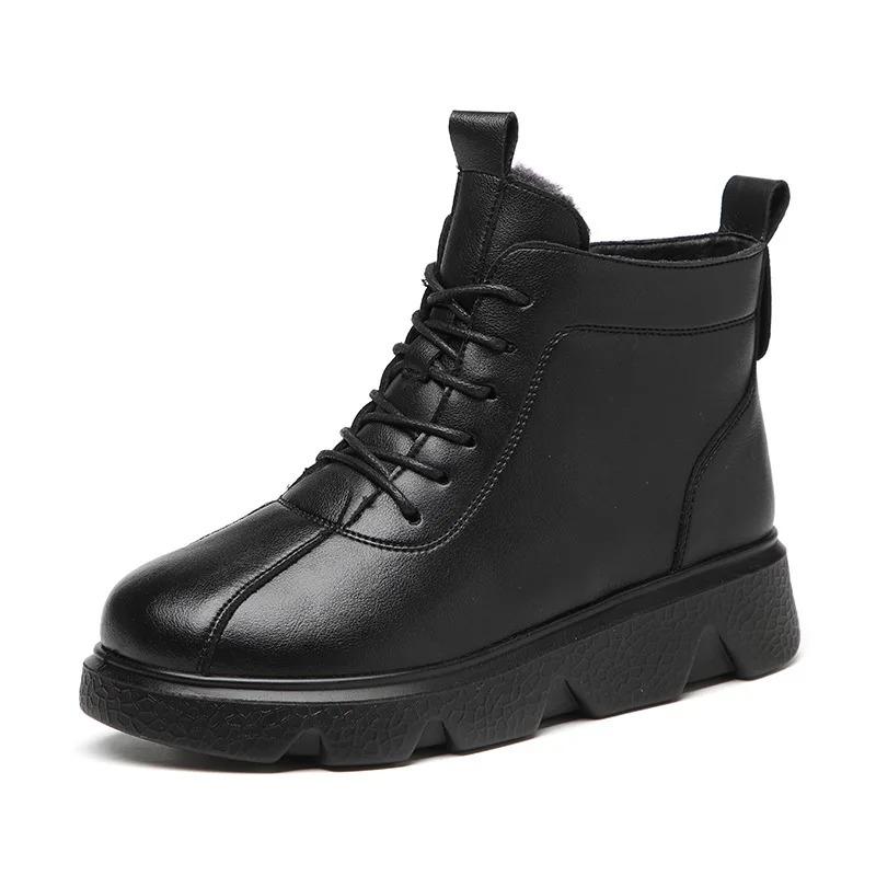 Women Boot Winter 2024 Women Genuine Leather Ankle Boots Female Round Toe Solid Colors Warm Fur Winter Boots for Women Boots