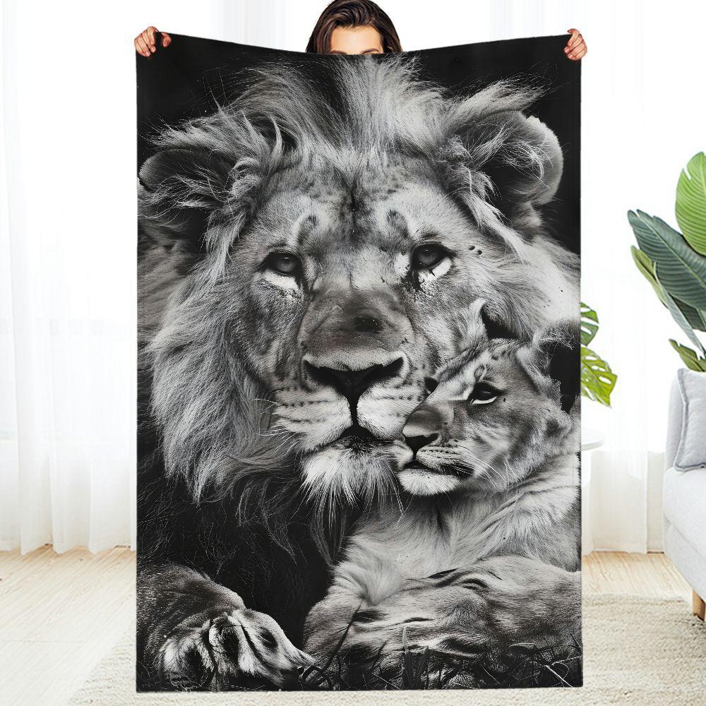 Luxurious Lion Print Flannel Throw Blanket Heavyweight Golden Lion Design,Soft Durable Anti-Pill All-Season Couch Be 130x150cm51x59in