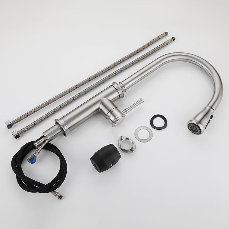Stainless Steel Pull-out Kitchen Faucet Deck Mounted Mixer Tap 360 Degree Rotation Stream Sprayer Nozzle Kitchen Sink Faucet