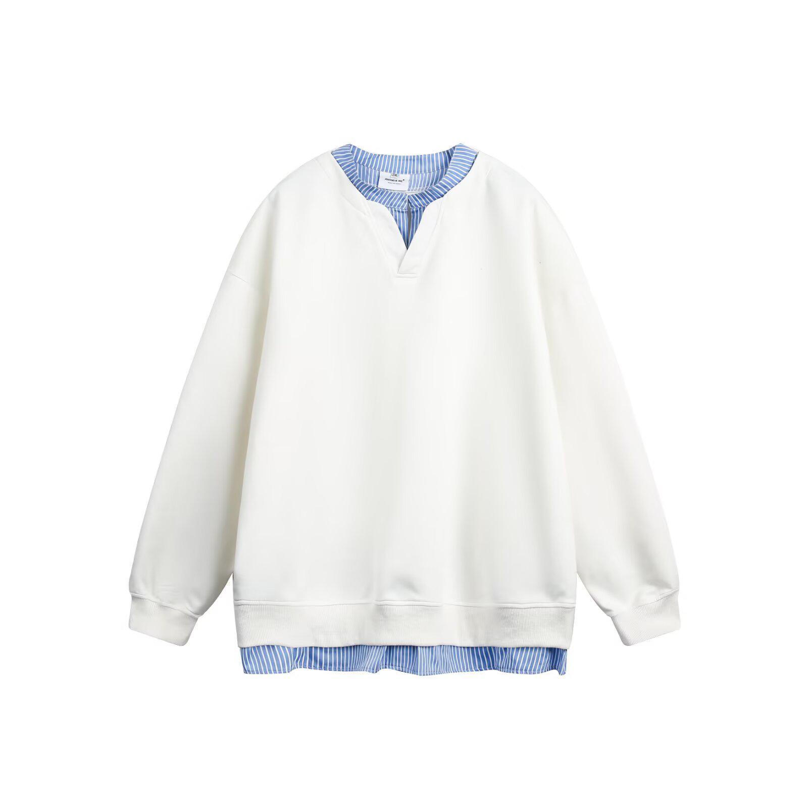 

Unisex Black Faux Two-Piece Long-Sleeve Hoodie - 2025 Spring/Autumn Loose Casual Pullover XXL білий