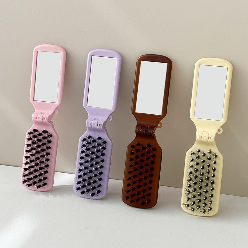 Mirror Portable Pocket Mane Bristle Hair Brush Combs Collapsible Travel Massage Comb Hair Styling Tools Salon Makeup Combs