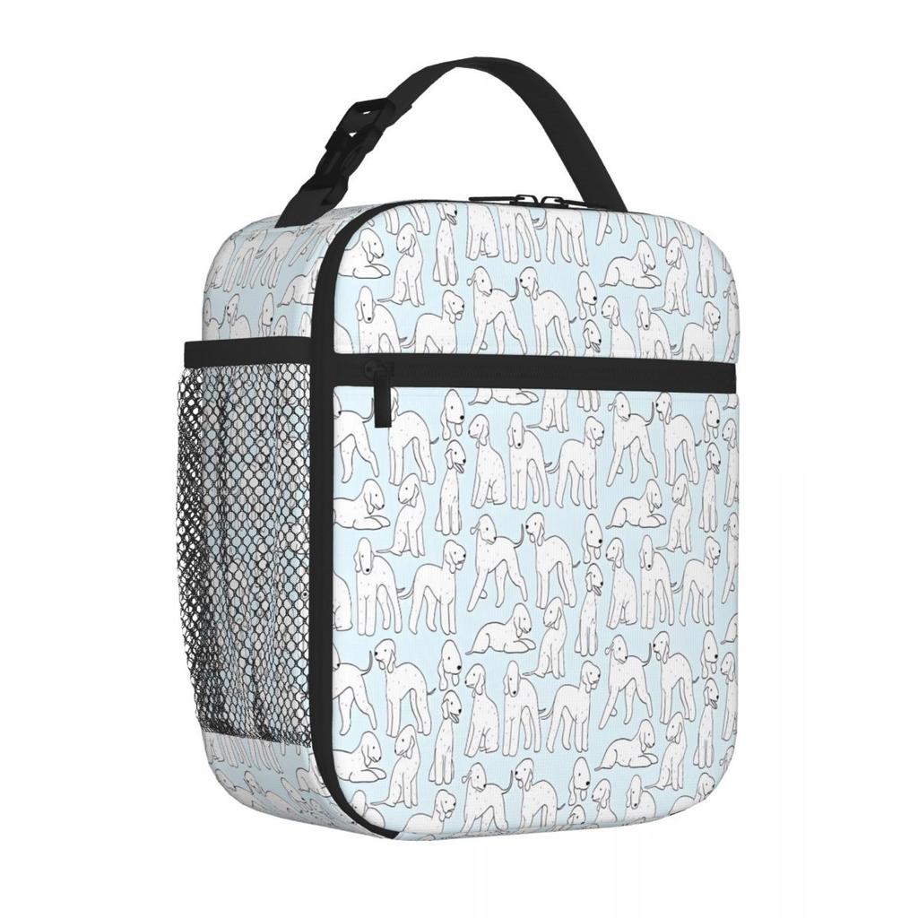 Bestselling Bedlington Terrier Cute Dog Pattern Cartoon Neoprene Lunch Bag Car Driving Lunch Nylon Lunch Bag