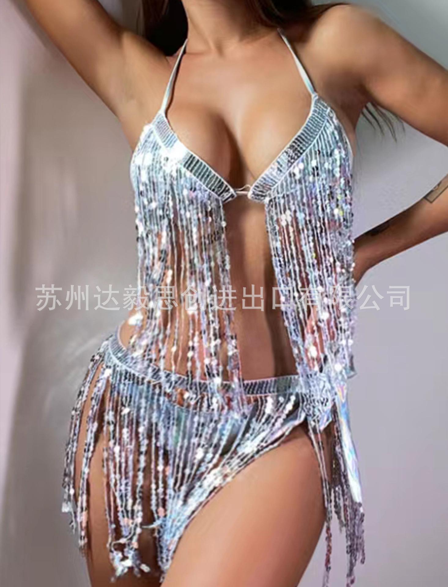 

Женский сексуальный треугольный раздельный бикини-костюм, комплект, завязывающийся сбоку, стринги, купальник, висячая шея, эластичная кисточка, бикини L белый