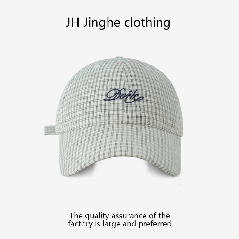 

2025 Spring and Summer New Baseball Cap Wide Brim Big Face Small Men s and Women s Letters Embroider K-style Fashion Peaked Cap Letter Embroider Plaid Baseball Cap-White One size