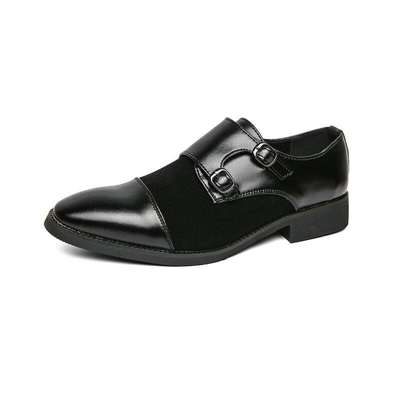 

2025 autumn new pointed men s casual shoes Korean version lace-up business dress big leathershoes 48 чорний