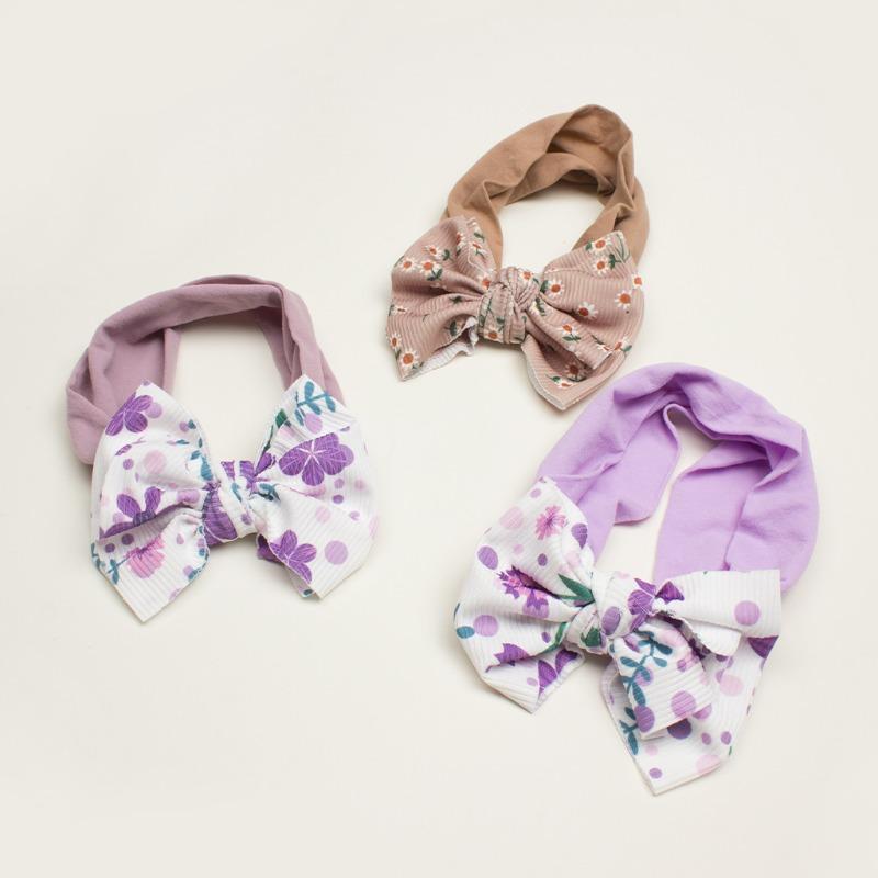 New twill print bow children's headband, summer thin solid color baby hair accessories, girls headscarf
