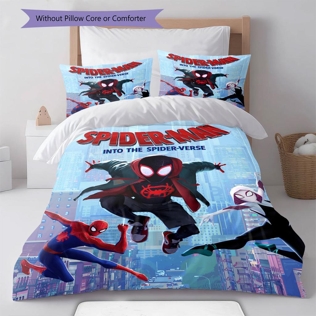 Superhero Series Spider-Man Cartoon Pattern Bedroom Three-piece Duvet Cover Bedding Set for Children.