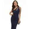 Women's Sexy Sequin Tassel One Shoulder Halter Bodycon Maxi Dress Party Evening Gown Formal Dresses Mermaid Bodycon Cocktail Evening Dress for Women