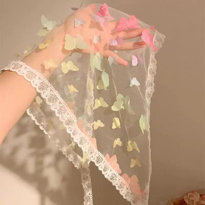 

Exquisite Style Lace Headscarf Pastoral Butterfly Floral White Square Scarf Triangle Scarf Waist Scarf Lace Hair Band Silk Scarf