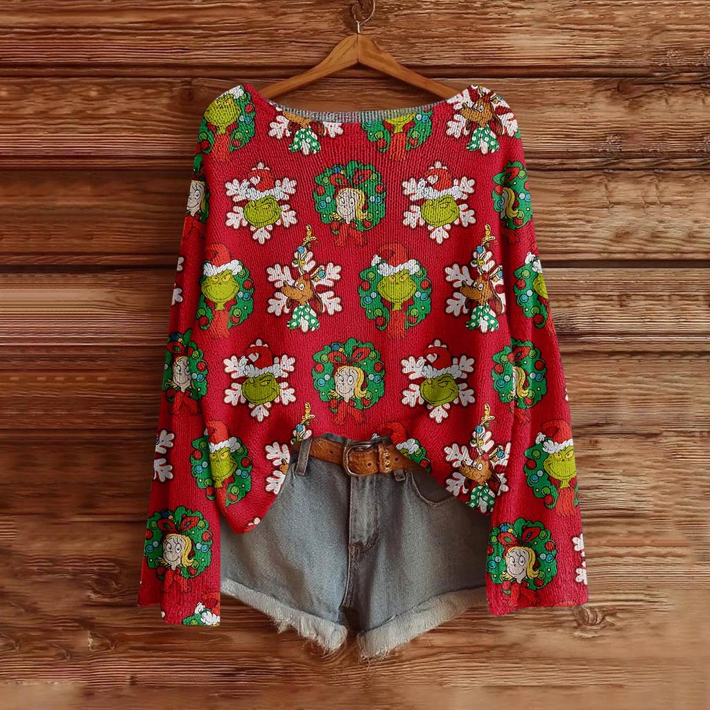 Women's Fashion Long Sleeve Christmas Snowman Snowflake Print Jacket Cardigan