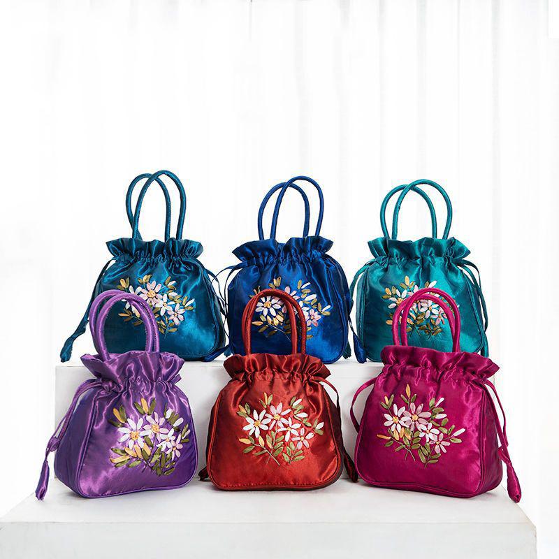 Retro, Embroidery, Drawstrings, Handbags, Storage Bags, Women, Purse, Wallets, Card Holder, Bucket, Shoulder Bag, Wrist Bags