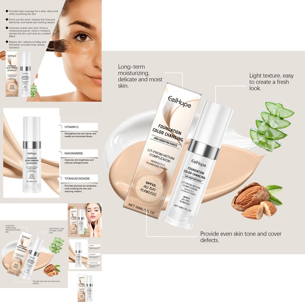 Eelhope Temperaturwechselnde Concealer Foundation Leicht Feuchtigkeitsspendend 30ml Für Alle Hauttypen