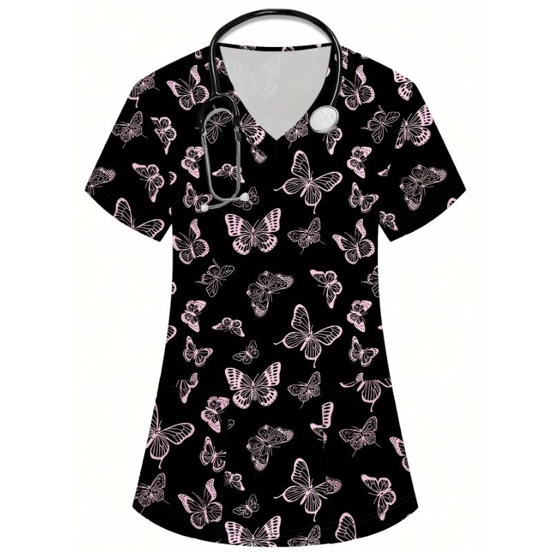 Fashion Butterfly Pattern 3D Print V-neck Top Women's Clothing