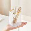 Transparent Plastic Desktop Organizer: Pen, Stationery, Makeup Brush, and Comb Holder.