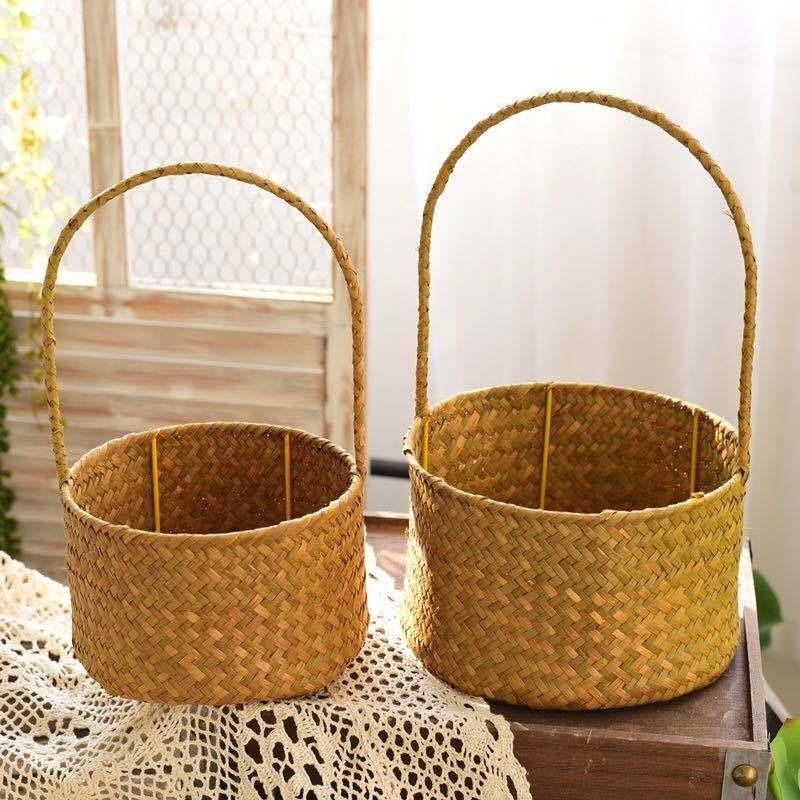 Flower basket rattan hand-held basket straw bamboo weaving hand-inserted flower basket simulation small flower basket plant basket