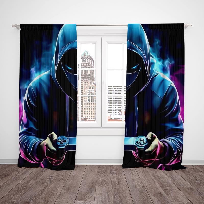 2pcs- Dark game player polyester curtains, pole bag curtains, bathroom, bedroom, living room, home room decoration