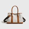 Canvas with Cowhide Handbag, High-end Sense, Large-capacity Contrasting Color Shoulder Tote Bag.