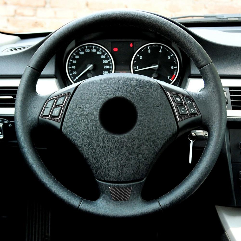 3Pcs Set Carbon Fiber Steering Wheel Sticker Trim Cover Car Interior Decor Fits for 3 Series (E90) 2005 2012