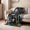 Overlapping fan shapes with gold lines and gradients of blue and black. for all seasons blanket lunch break throw gift