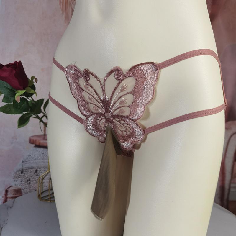 Large Size Sissy Pouch Panties Men Bullet Separation Brief Butterfly Embroidery Transparent Underwear Couple Tranparent Lingerie