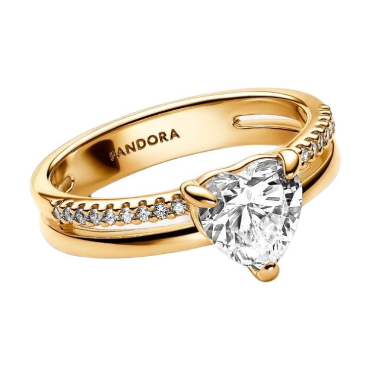 Pandora Logo Engraved 14K Gold Plated Ring Women ring 163100C01 Box,48