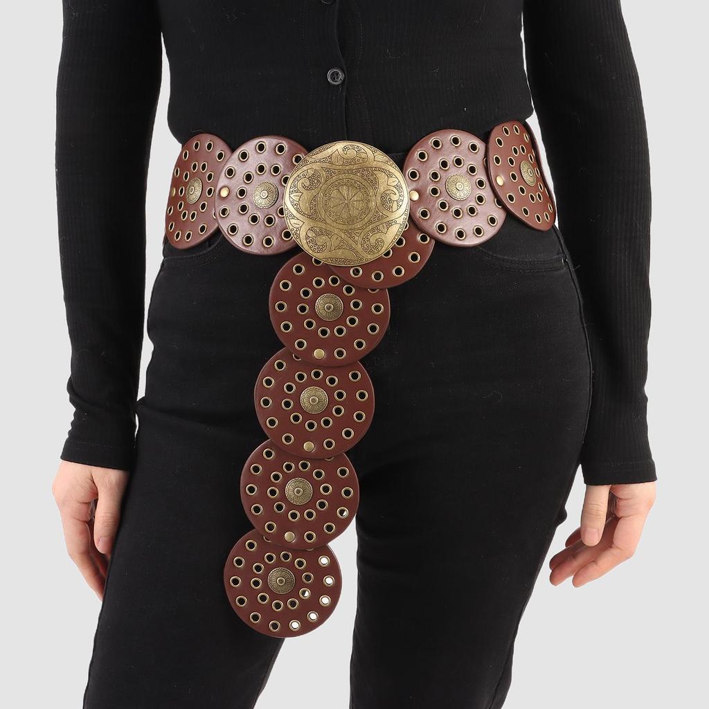Western Style Disc Belt Y2K Wide Disc Belt Cowboy Wide Disc Belt Hollow Belt  for Women
