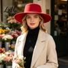Sophisticated Daily Commuting Hat Retro Flat Top Hat Wool Felt Pork Pie Bowler with Outdoor Metal Ring Wide Brim Trilby for Women Men Autumn Winter
