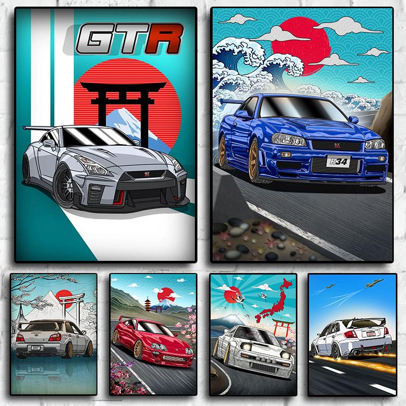 

1980-е годы Токио уличные гонки Nissan GTR неоновый постер Kawaii украшение комнаты постер холст живопись
