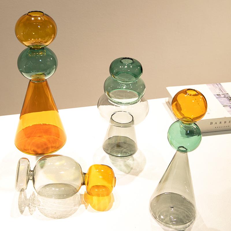 Simple Colored Glass Creative Double-layer Glass Transparent Vase, Personalized Desktop Soft Decoration Ornament, Hydroponic