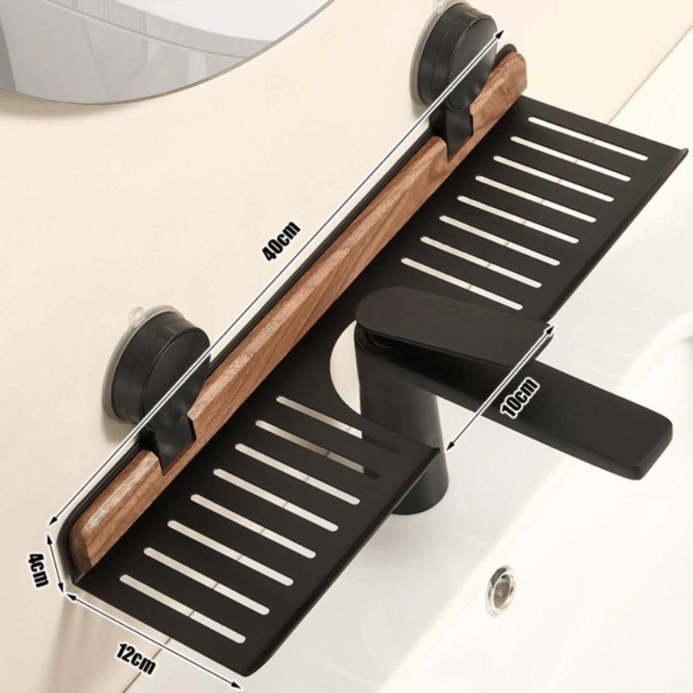 Walnut Finish Suction Cup Bathroom Shelf Wall Mount Shower Shelf Over Faucet Sink Rack  Bathroom