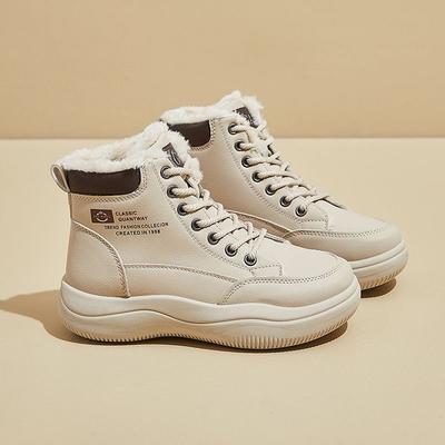 Winter Thick Soled High Top Warm Women's Boots Thick Plush Khaki Snow Boots Outdoor Anti Slip and Wear-resistant Ankle Boots
