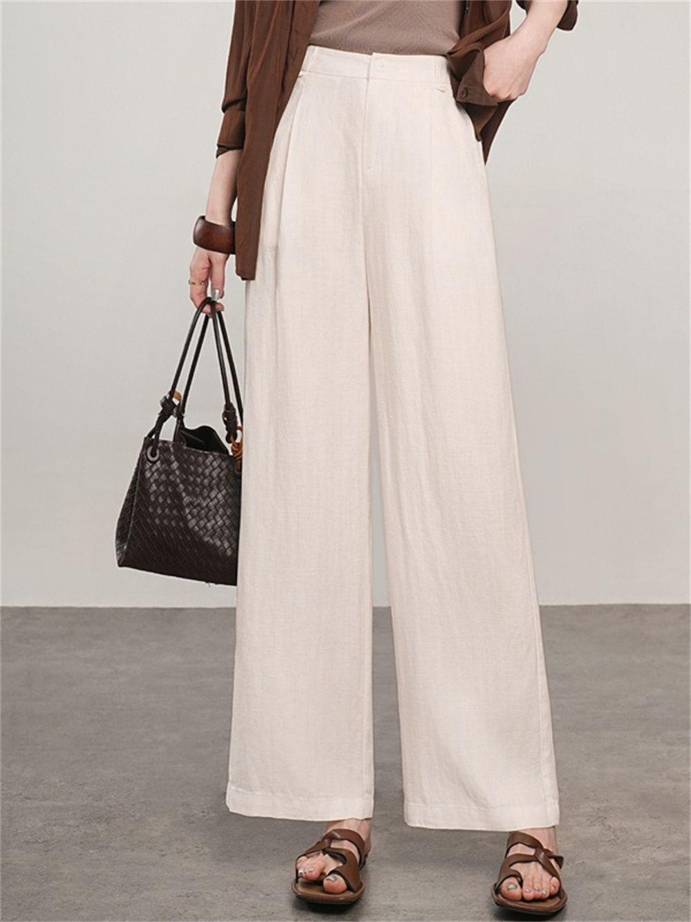 

Navy Blue Cotton Linen High Waist Wide Leg Cropped Trousers for Women - 2026 Collection XL 58-62 kg