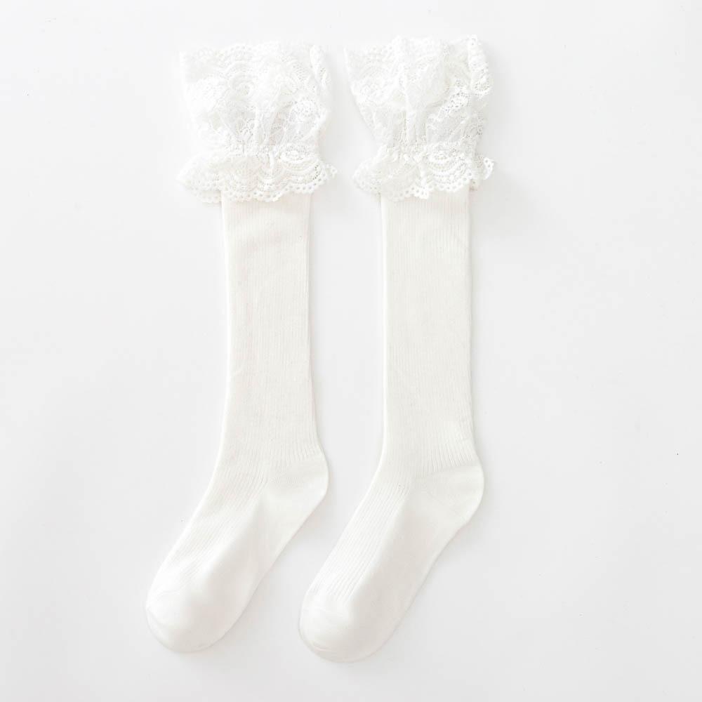 White Lace Lolita Calf Socks, Women's Mid-calf Socks, Long Lace Sweet Cotton Socks