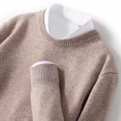Men's Pure Wool Round Neck Pullover Sweater - Thick, Loose Fit, Plus Size, Autumn/Winter Collection