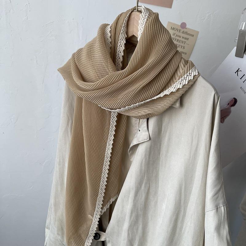 Korea Dongdaemun Spring New Solid Color Wrinkled Scarf Thin Women's Autumn and Winter Travel Decorative Shawl