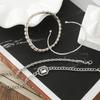 4Exquisite gold and silver bracelet set for women, with cubic zirconia inlay, layered chains, adjustable trendy jewelry