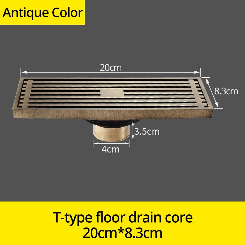 Drains Antique Brass Bathroom Linear Shower 8*20cm Floor Drain Wire Strainer Art Carved Cover Waste Drain Bathroom Fitting B8029