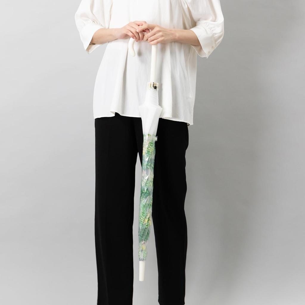 vinyl rain 60cm x 8 automatic opening umbrella Botanical x White Umbrella, umbrella, umbrella, ribs, printed, women's, one-touch [LIEBEN-0643]